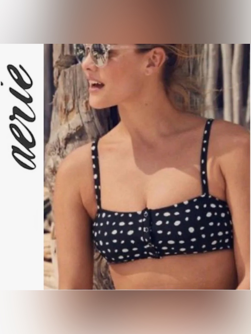 Aerie Black Polka Dot Women’s Bikini Set - S Top, M bottom